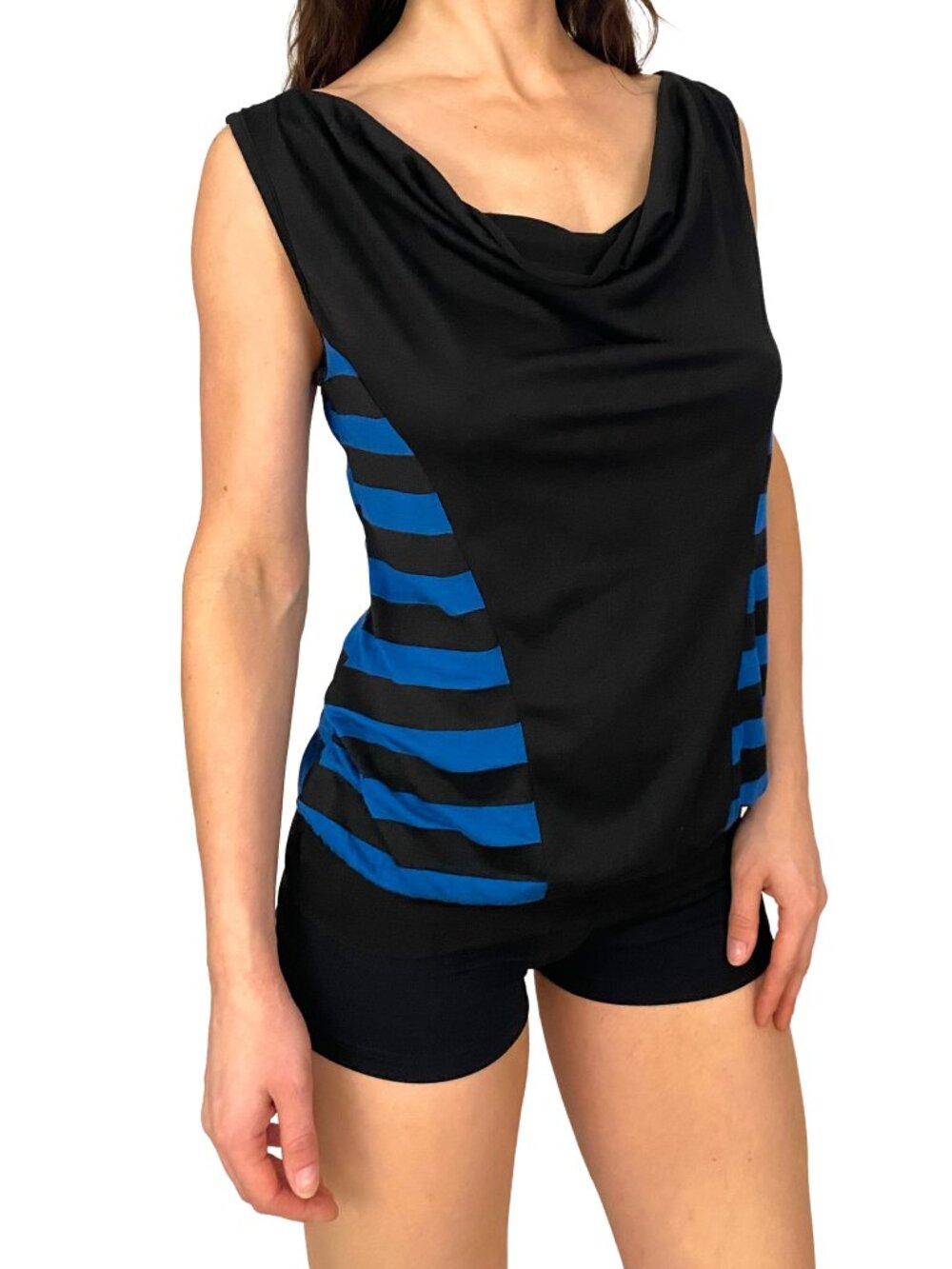 2000s black and black striped drapey tank top